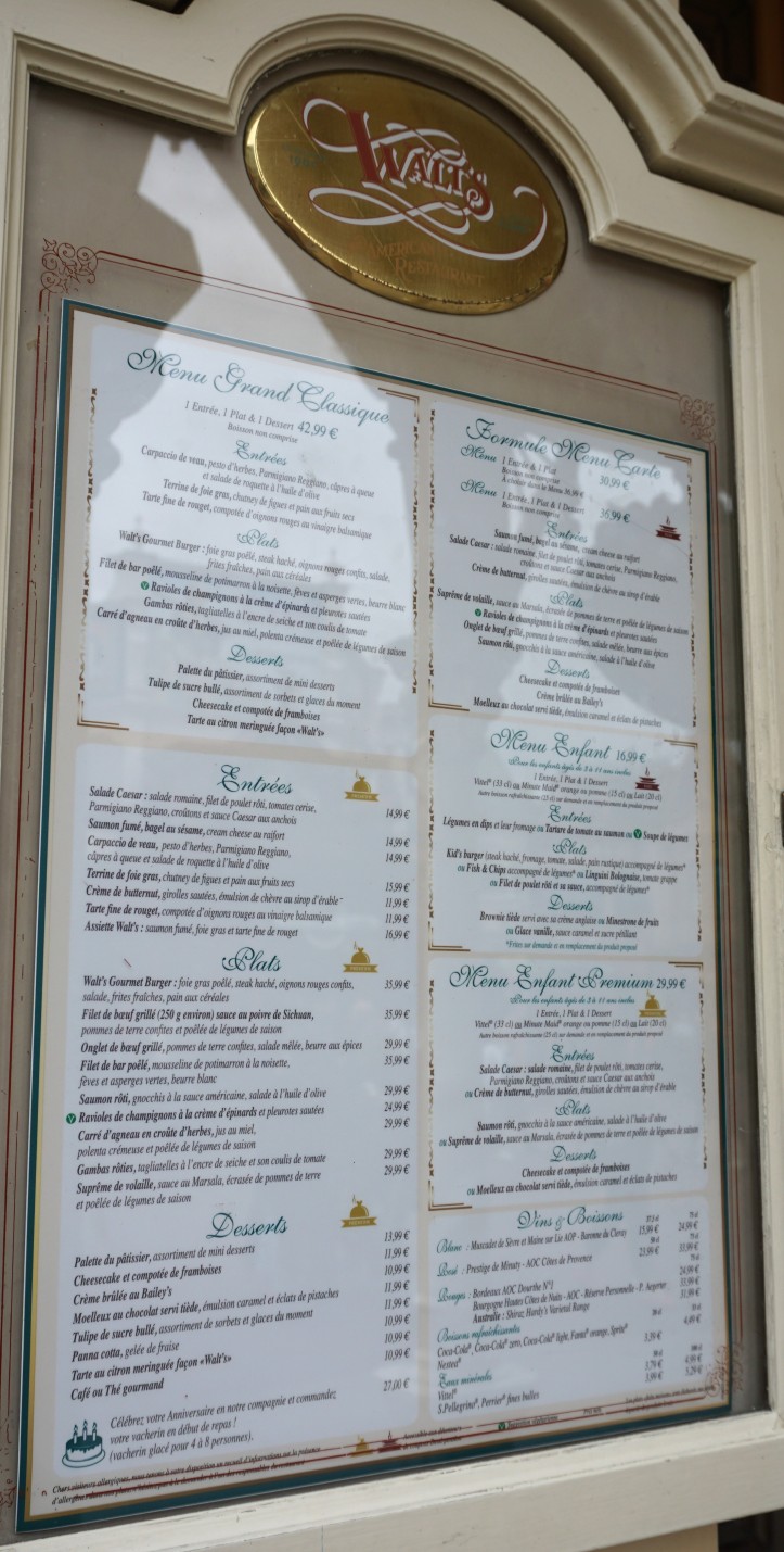 Les cartes / menus à Disneyland Paris - Mai 2015