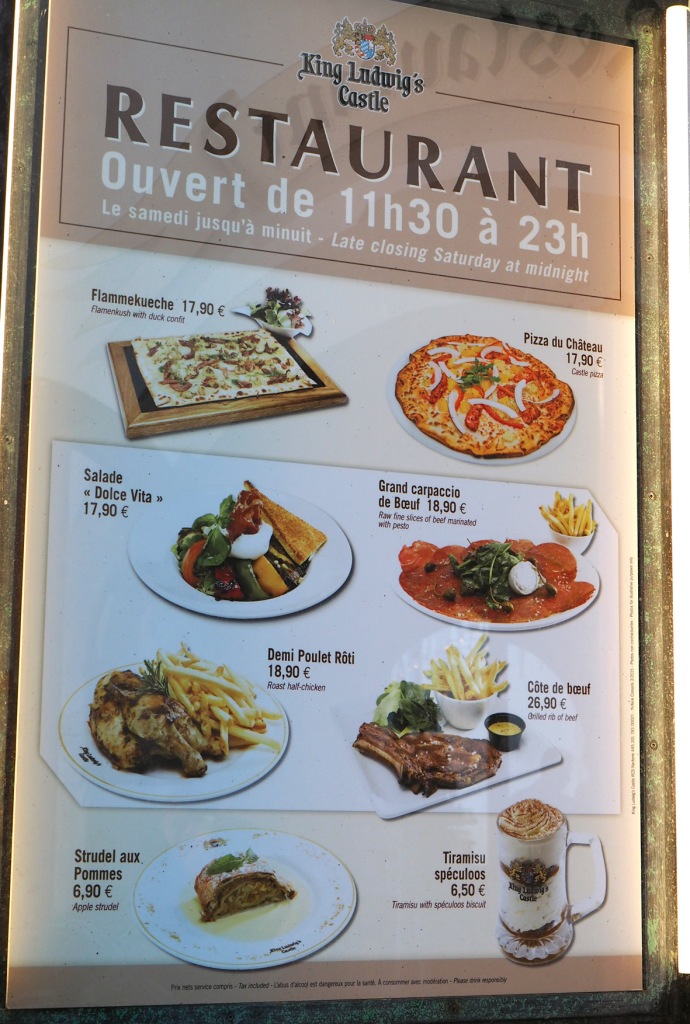 Les cartes / menus des restaurants, fast food et bars - Disneyland Paris – Janvier 2017